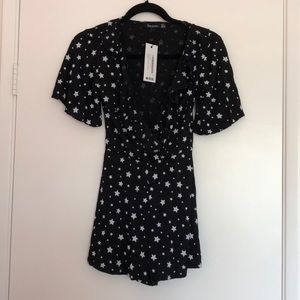Boohoo Black and White Star Ruffled Romper